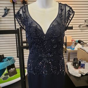 Aidan Mattox women's formal twilight blue beaded v neck dress. Size 6 NWT